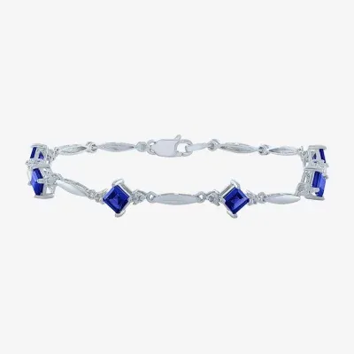 Diamond Accent Lab Created Blue Sapphire Sterling Silver Tennis Bracelet