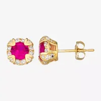 Lab Created Red Ruby 10K Gold 1/4 Inch Stud Earrings