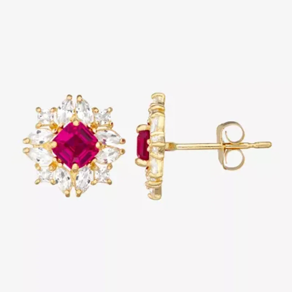 Lab Created Red Ruby 10K Gold 7.6mm Stud Earrings