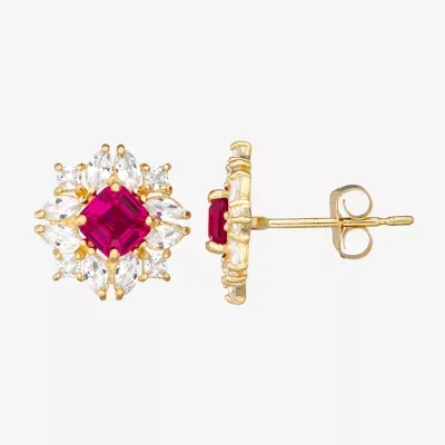 Lab Created Red Ruby 10K Gold 7.6mm Stud Earrings