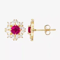 Lab Created Red Ruby 10K Gold 7.6mm Stud Earrings