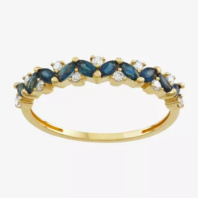 Womens Genuine Blue Sapphire & 1/5 CT. T.W. White Diamond 10K Gold Band