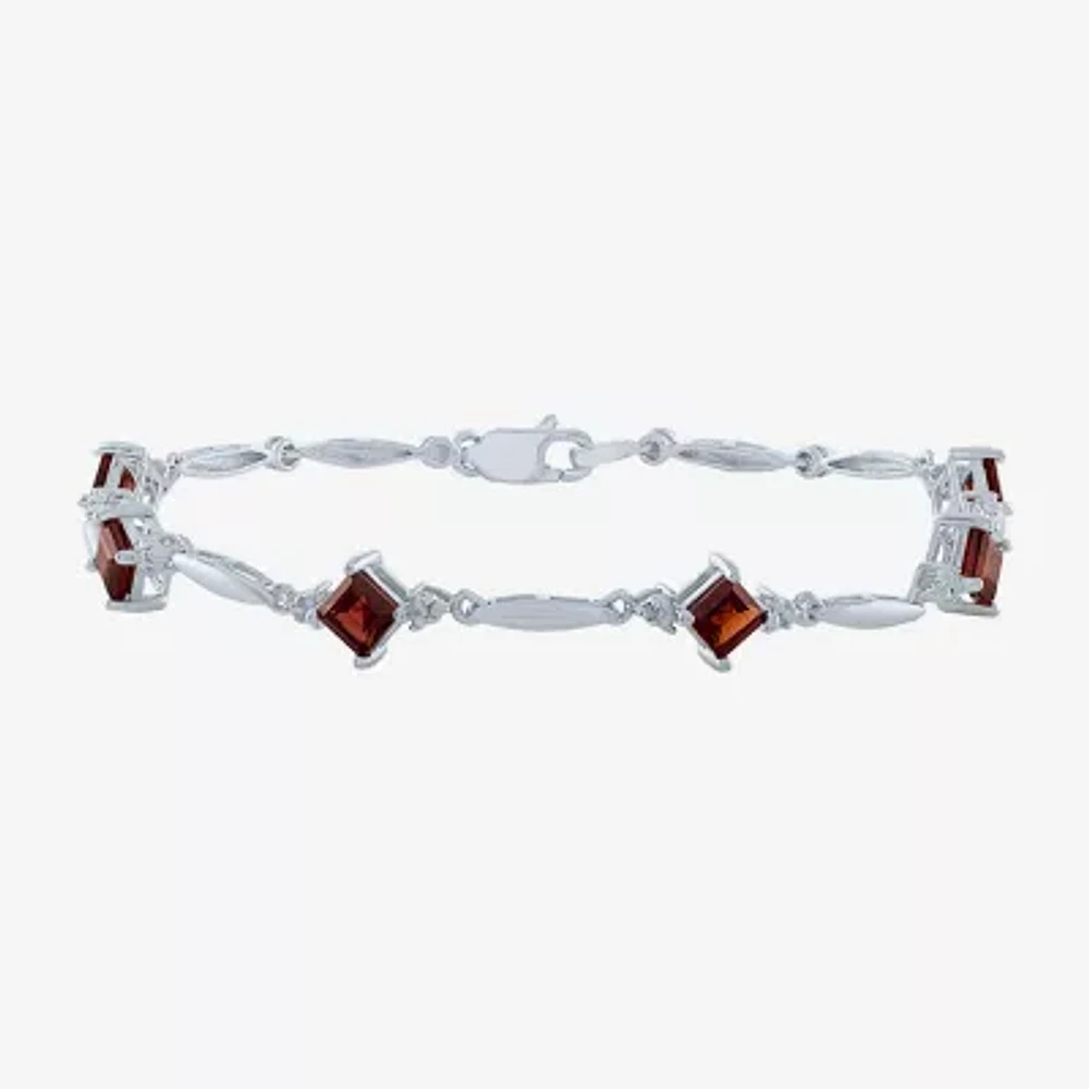 Genuine Red Garnet Sterling Silver Tennis Bracelet