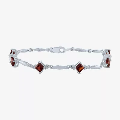 Genuine Red Garnet Sterling Silver Tennis Bracelet