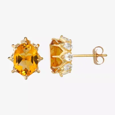 Genuine Yellow Citrine 10K Gold 10mm Stud Earrings