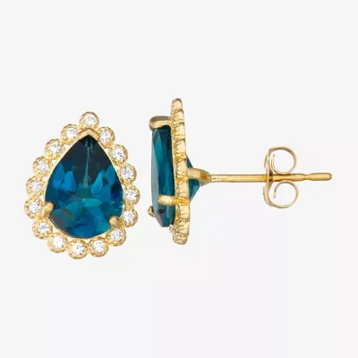 Genuine Blue Topaz 10K Gold 1/2 Inch Stud Earrings