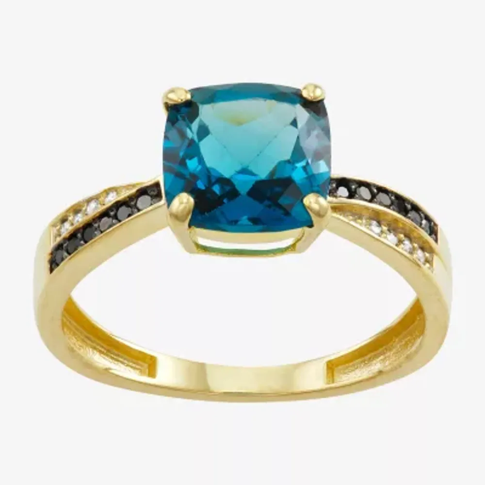 Womens Genuine Blue Topaz & 1/ CT. T.W. White Diamond 10K Gold Cocktail Ring