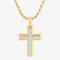 Mens 1/5 CT. T.W. White Diamond Stainless Steel Cross Pendant Necklace