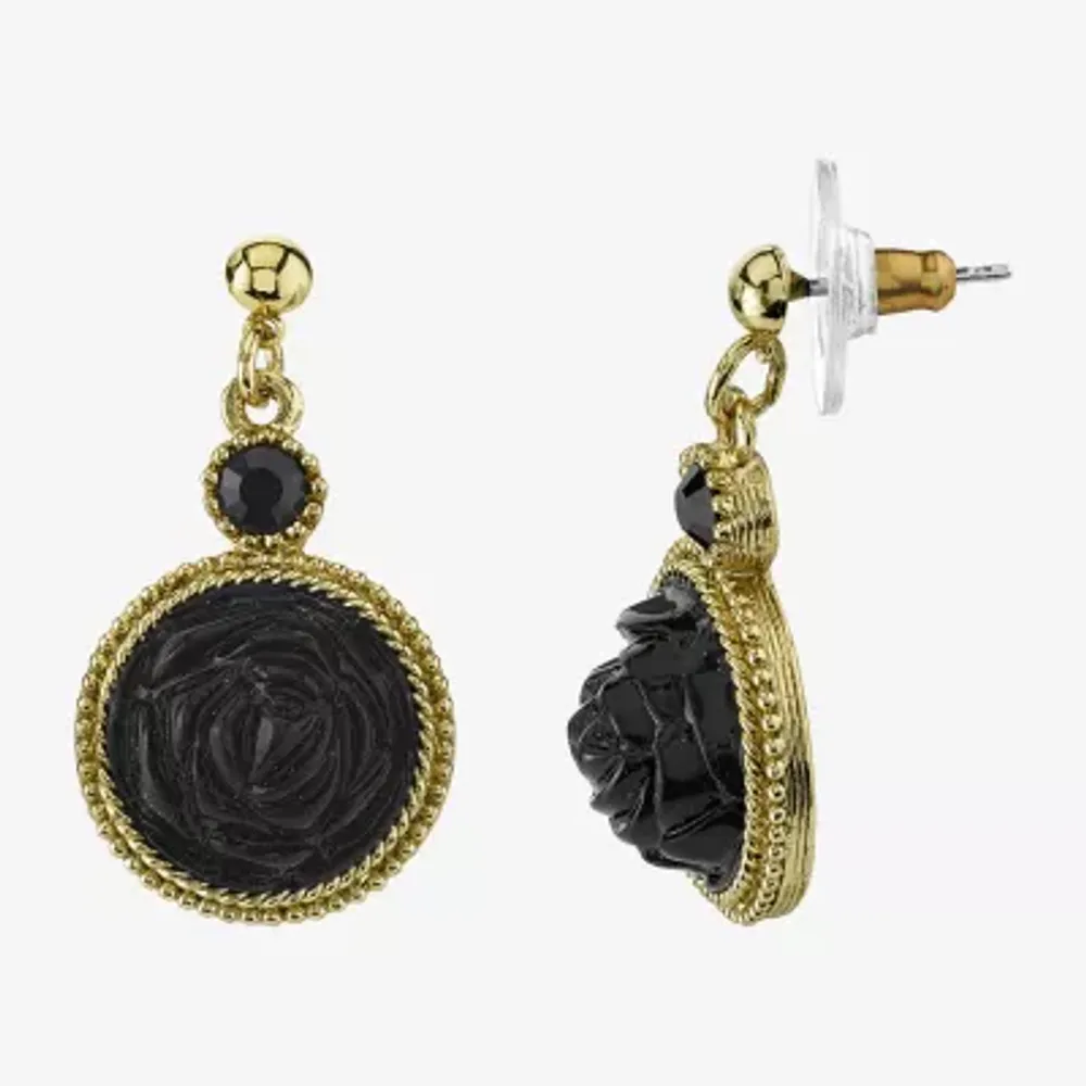 1928 Gold Tone Flower Drop Earrings