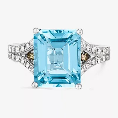 Le Vian® Grand Sample Sale™ Ring featuring 6 CT. Ocean Blue Topaz 1/20 Chocolate Diamonds® 1/4 Nude Diamonds™ set 14K Vanilla Gold®