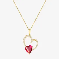 Womens Lab Created Red Ruby Sterling Silver Heart Pendant Necklace