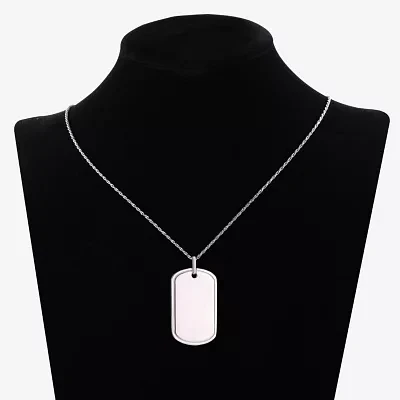 Mens Sterling Silver Dog Tag Pendant Necklace