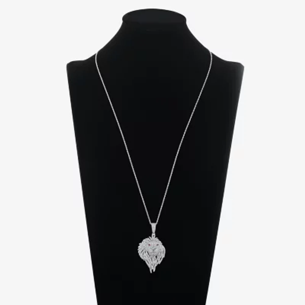 Mens White Cubic Zirconia Sterling Silver Cross Pendant Necklace