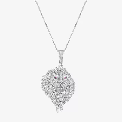 Mens White Cubic Zirconia Sterling Silver Cross Pendant Necklaces