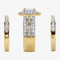 Diamonart Womens 3 1/2 CT. T.W White Cubic Zirconia 14K Gold Over Silver Oval Bridal Set