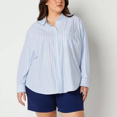 a.n.a Plus Womens Long Sleeve Oversized Button-Down Shirt