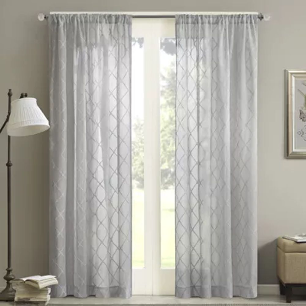 Madison Park Iris Diamond Sheer Rod Pocket Single Curtain Panel