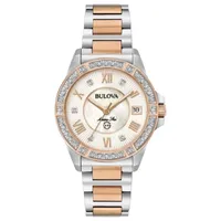 Bulova Marine Star Womens Diamond Accent Two Tone Bracelet Watch 98r234