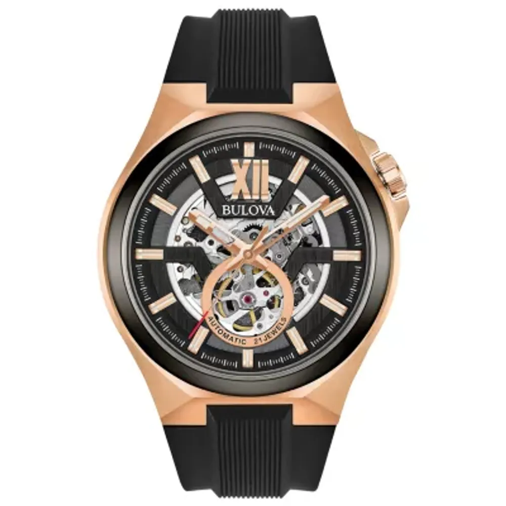 Bulova Maquina Mens Automatic Black Strap Watch 98a177