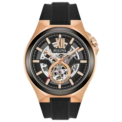 Bulova Maquina Mens Automatic Black Strap Watch 98a177