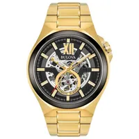 Bulova Maquina Mens Automatic Gold Tone Stainless Steel Bracelet Watch 98a178