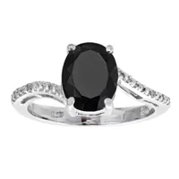 Womens Diamond Accent Black Onyx Sterling Silver Cocktail Ring