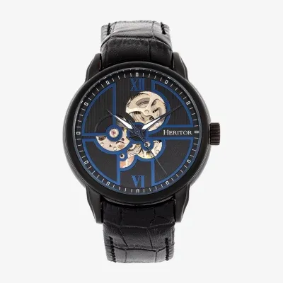 Heritor Mens Automatic Black Leather Strap Watch Herhr8305