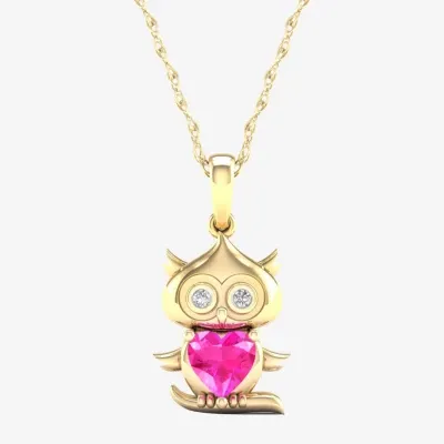 Gender Reveal Owl Womens Lab Created Pink Sapphire 14K Gold Over Silver Pendant Necklace