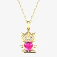 Gender Reveal Owl Womens Lab Created Sapphire 14K Gold Over Silver Pendant Necklace