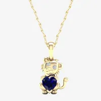 Gender Reveal Womens Lab Created Sapphire 14K Gold Over Silver Pendant Necklace