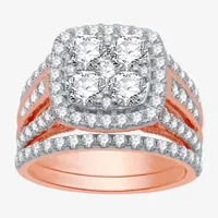 (H-I / I1) Womens 3 CT. T.W. Lab Grown White Diamond 10K Rose Gold Side Stone Engagement Ring