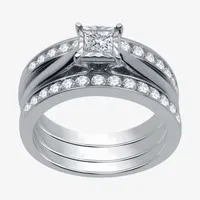 Womens 1 CT. T.W. Natural Diamond 10K White Gold Bridal Set