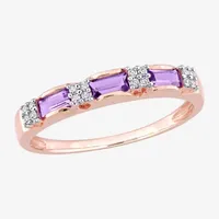 Womens Diamond Accent Genuine Purple Amethyst 10K Rose Gold Stackable Ring