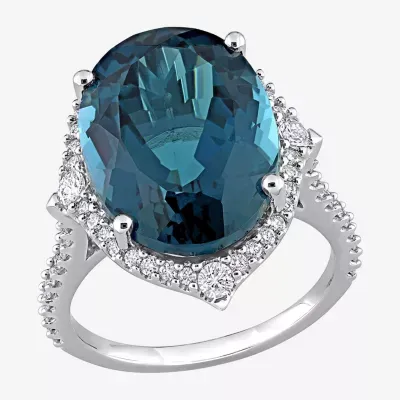 Womens Genuine London Blue Topaz 14K White Gold Cocktail Ring