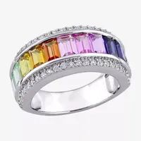 Womens Lab Created Multi Color Stone Sterling Silver Stackable Ring