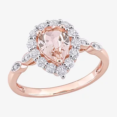 Womens Genuine Pink Morganite 10K Rose Gold Cocktail Ring