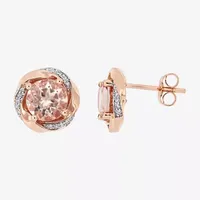 Genuine Pink Morganite 10K Rose Gold 11mm Stud Earrings