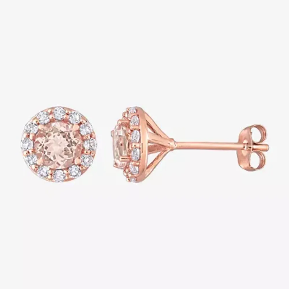 Genuine Pink Morganite 14K Rose Gold 8.2mm Stud Earrings