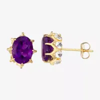 Genuine Purple Amethyst 10K Gold 10mm Stud Earrings