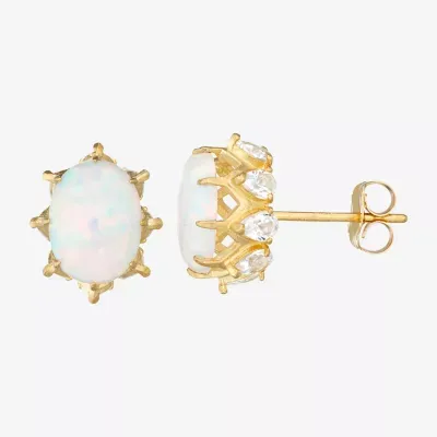 Lab Created White Opal 10K Gold 10mm Oval Stud Earrings