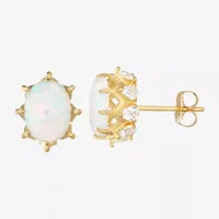 Lab Created White Opal 10K Gold 10mm Oval Stud Earrings