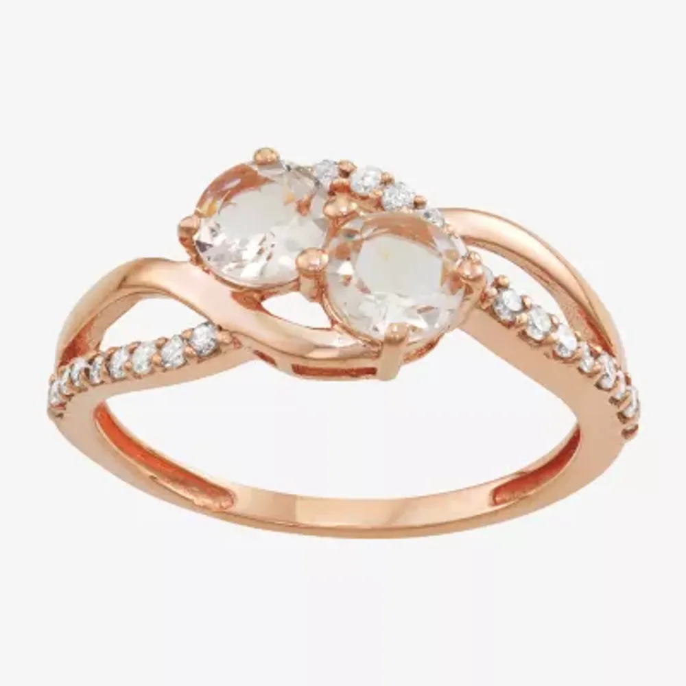 Womens Genuine Pink Morganite & 1/4 CT. T.W. White Diamond 10K Gold Cocktail Ring