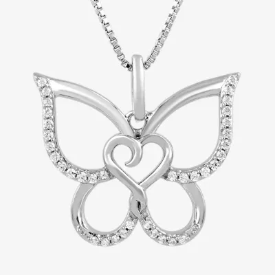 Hallmark Diamonds Womens 1/10 CT. T.W. Mined White Diamond Sterling Silver Butterfly Pendant Necklace