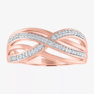 Womens 1/10 CT. T.W. Natural White Diamond 14K Rose Gold Over Silver Crossover Cocktail Ring