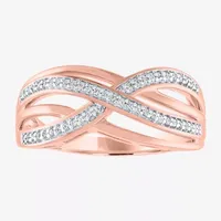 Womens 1/10 CT. T.W. Natural White Diamond 14K Rose Gold Over Silver Crossover Cocktail Ring