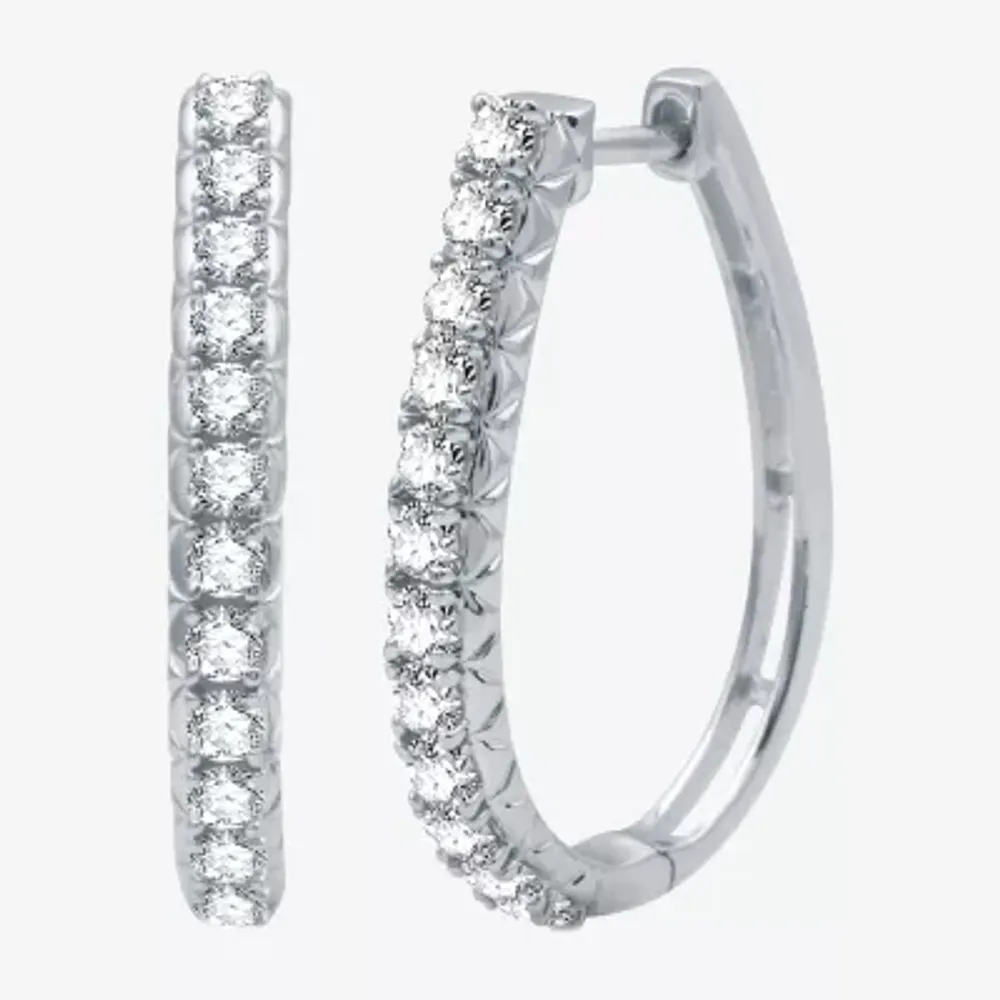 (H-I / I1) 1 CT. T.W. Lab Grown White Diamond Sterling Silver 25.8mm Hoop Earrings