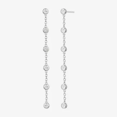 Linear 1/10 CT. T.W. Natural White Diamond 14K Gold Over Silver Drop Earrings