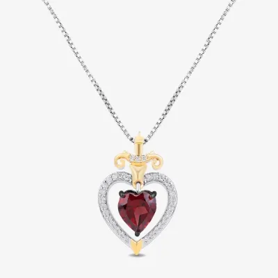 Enchanted Disney Fine Jewelry Villains Womens 1/10 CT. T.W. Genuine Red Garnet 14K Gold Over Silver Sterling Silver Heart Evil Queen Pendant Necklace