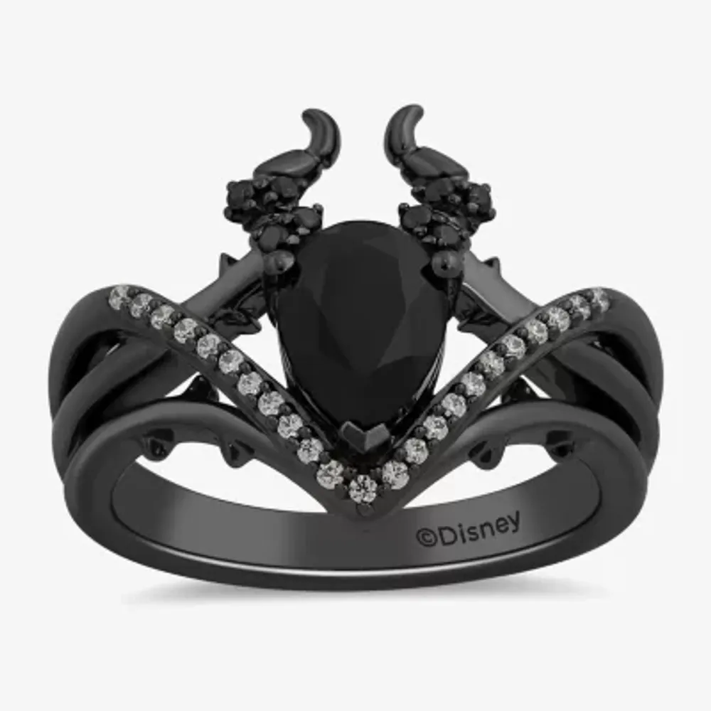 Enchanted Disney Fine Jewelry Villains Womens 1/6 CT. T.W. Genuine Black Onyx Sterling Silver Pear Maleficent Sleeping Beauty Cocktail Ring