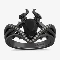 Enchanted Disney Fine Jewelry Villains Womens 1/6 CT. T.W. Genuine Black Onyx Sterling Silver Pear Sleeping Beauty Maleficent Cocktail Ring